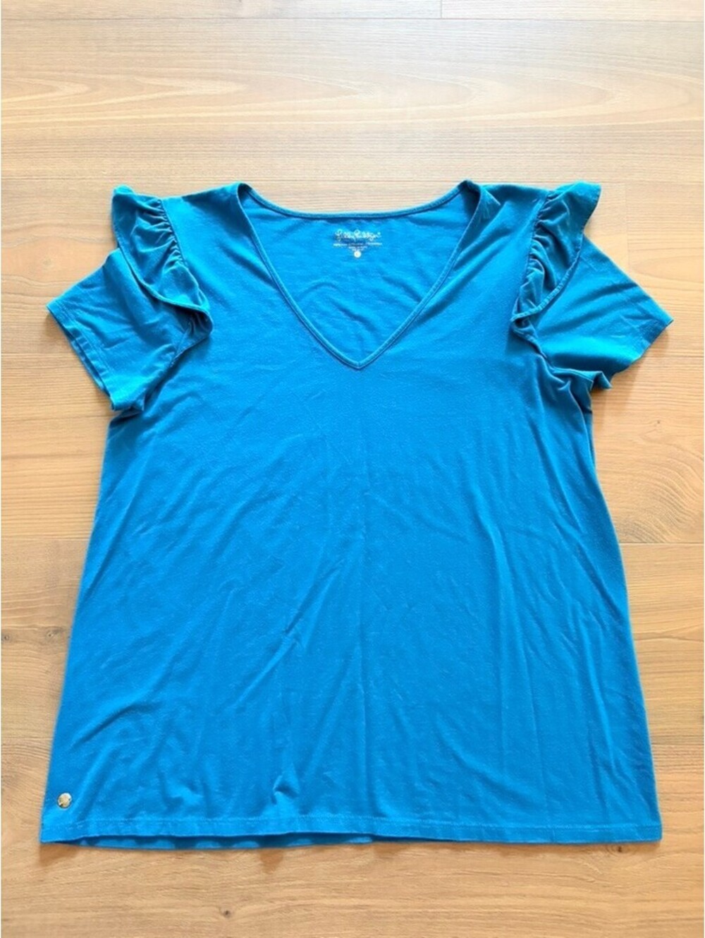 Lilly Pulitzer Samira V-Neck Tee Teal Blue Size L